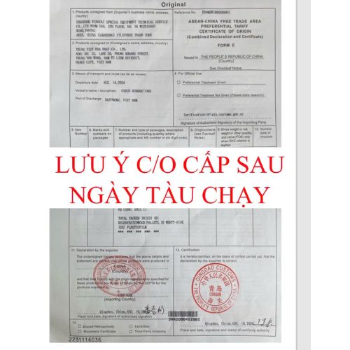 Lưu ý C/O cấp sau ngày tàu chạy