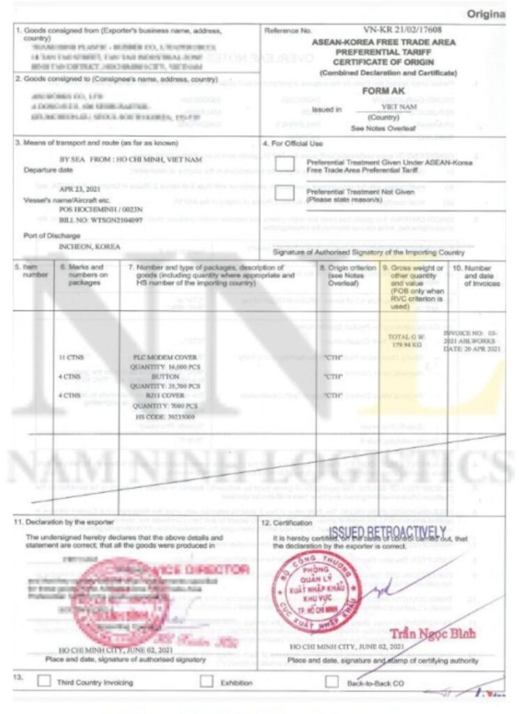 Giấy Chứng Nhận Xuất Xứ Hàng Hóa - Certificate of Origin (CO) Giấy Chứng Nhận Xuất Xứ Hàng Hóa - Certificate of Origin (CO)