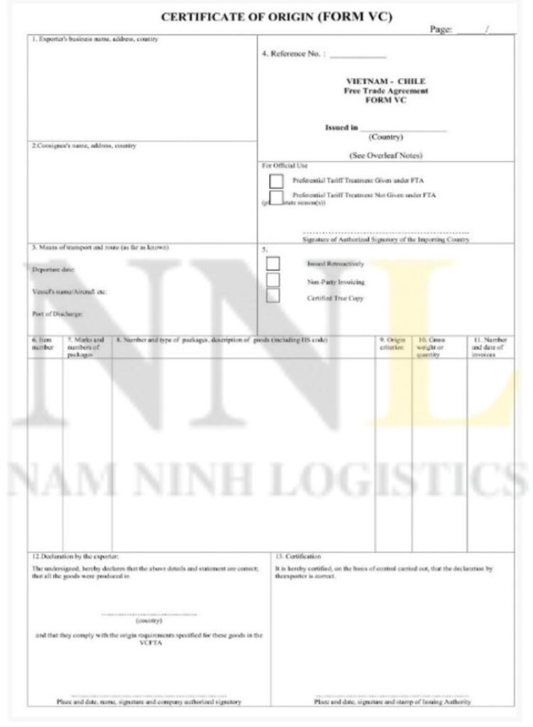 Mẫu giấy chứng nhận xuất xứ hàng hóa mẫu VC (C/O Form VC) Mẫu giấy chứng nhận xuất xứ hàng hóa mẫu VC (C/O Form VC)