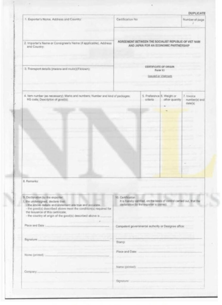 Mẫu giấy chứng nhận xuất xứ hàng hóa mẫu VJ (C/O Form VJ) Mẫu giấy chứng nhận xuất xứ hàng hóa mẫu VJ (C/O Form VJ)